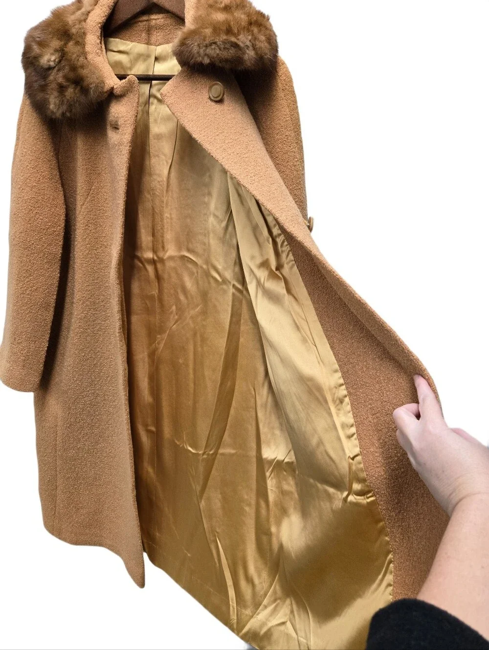 Vintage 1950s -60s Bouclé Overcoat with Mink Collar